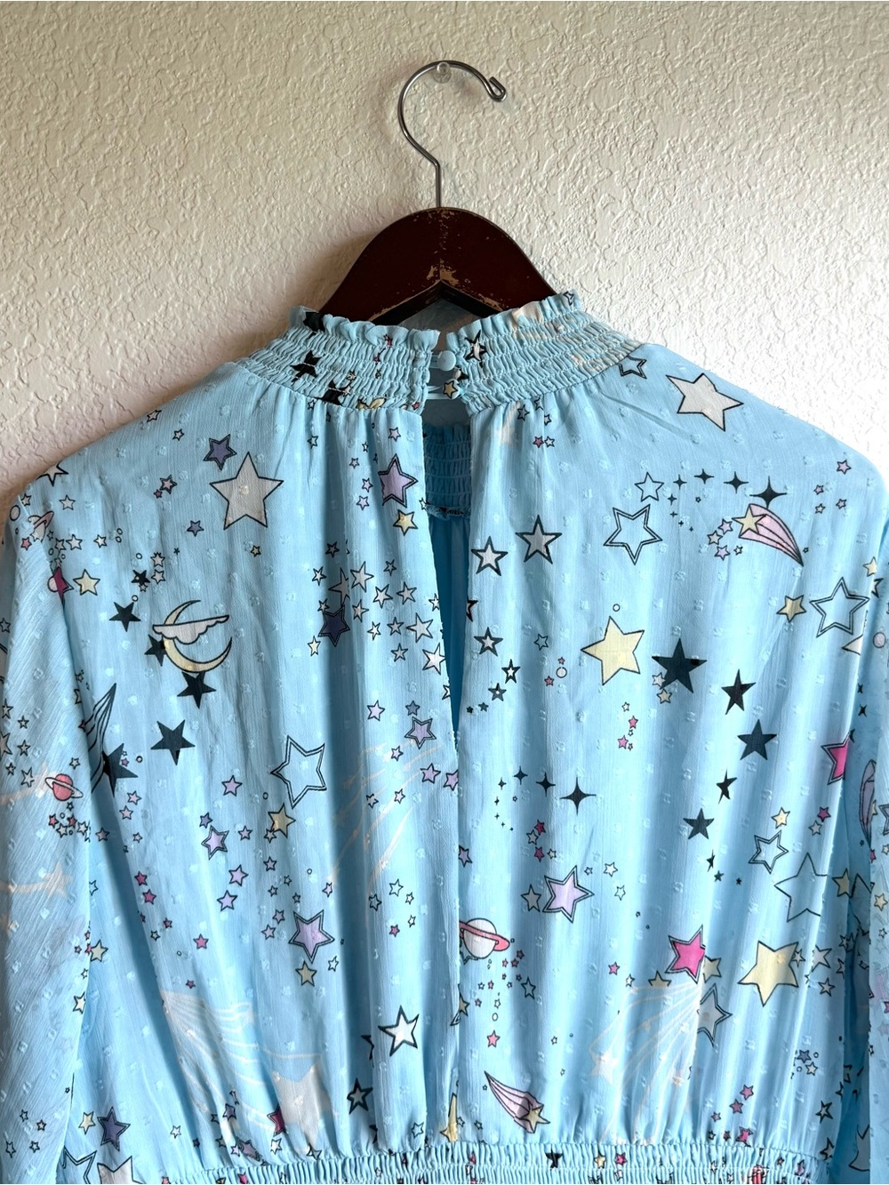 Torrid Womens Dress Blue Celestial Blouson Sleeve Mock Neck Cosmic Plus Size 2X - Picture 5 of 12